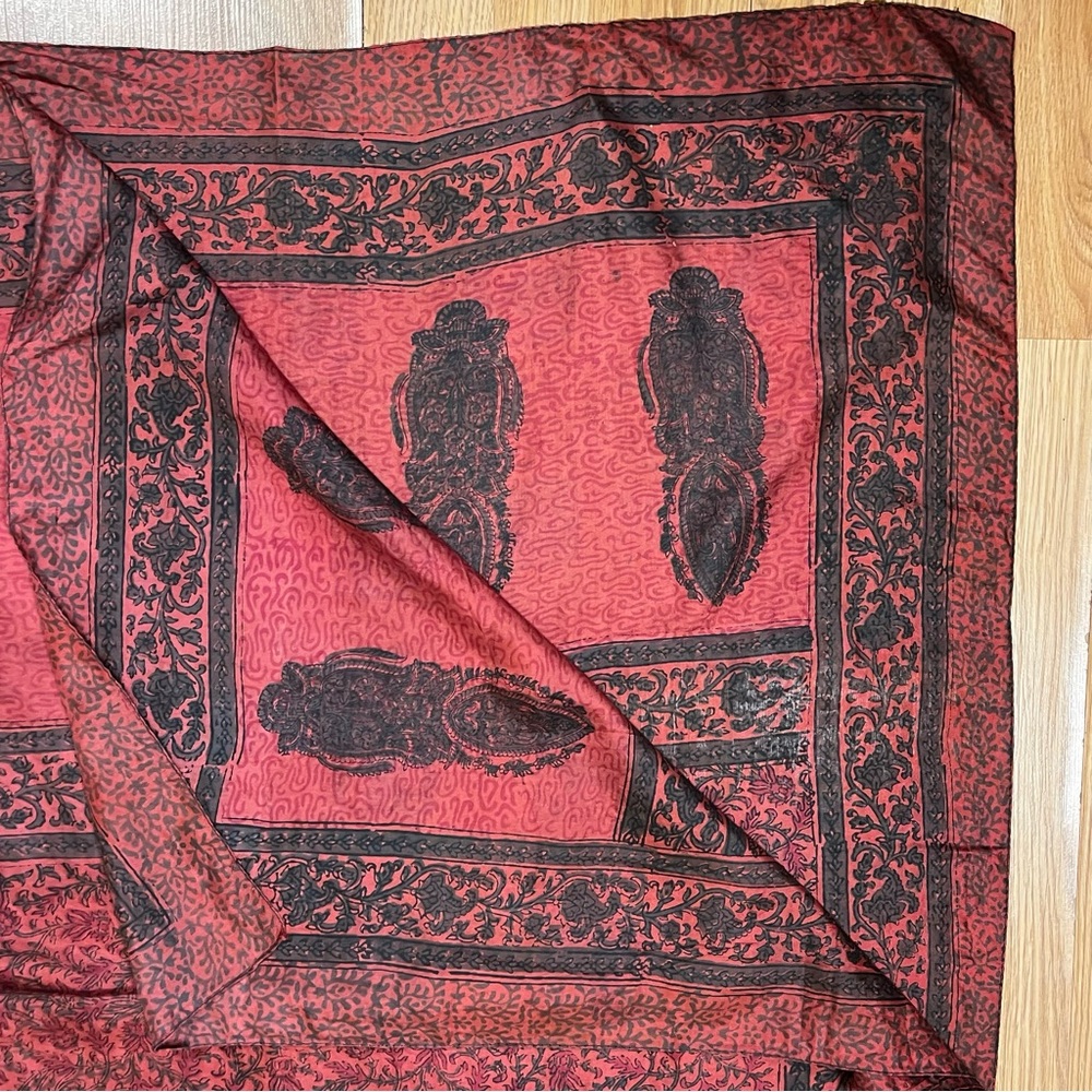Classic Red Black Border Paisley 100% Silk Scarf Wrap Shawl 29x66 Old Money
